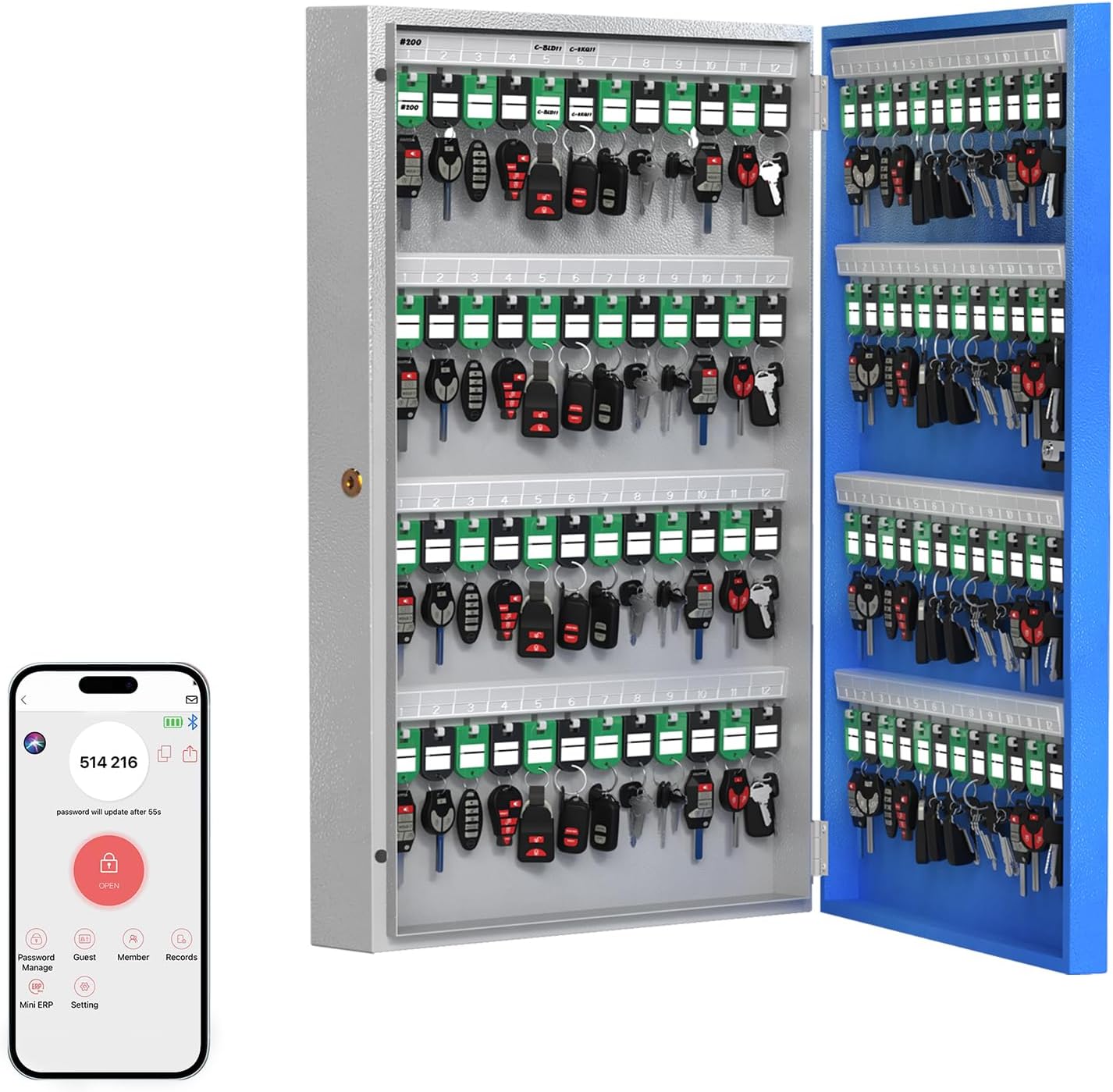 WeHere 96 Key Lock Box(Plus) Wall Mount, APP Bluetooth/OTP/Wi-Fi Remote/Fixed Code/Key Unlock, Smart Key Cabinet, Key Organizer Holder Box, Key Management Directory for Apartment, Hotel, Office,House 96 Key Box Plus (Smart)