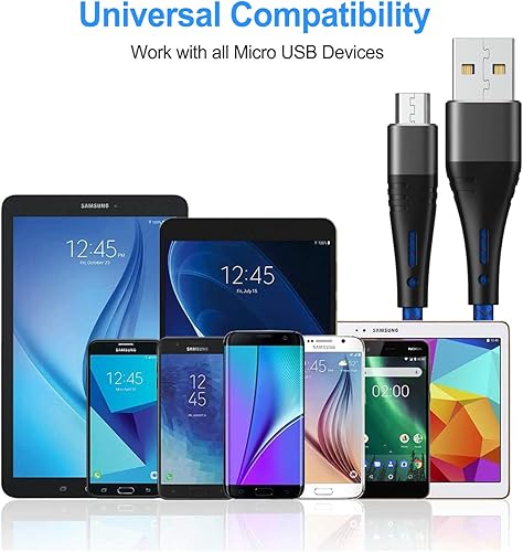 Miniatura 7 de Cable micro USB de 10 pies, cargador de teléfono Android, paquete de 2 cables de carga extralargos de nailon trenzado rápido y duradero para Samsung