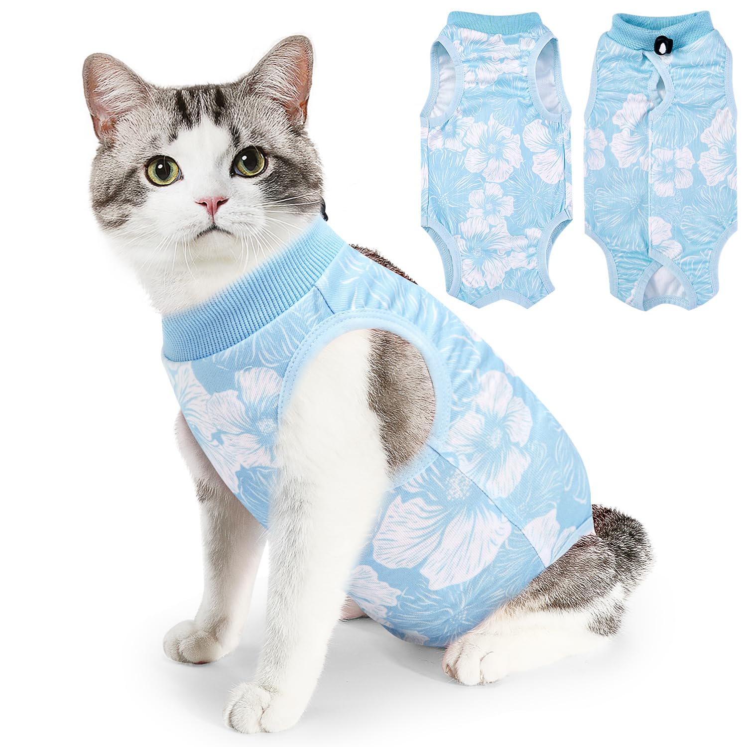 Eyein Cat Recovery Suit, Comfortable Cat Surgery Recovery Suit, Cone Collar Alternative for Female Male Cats, Kitten Onesie Pet Surgical Spay Suit for Abdominal Wound Skin Diseases(Blue,M) — image 1