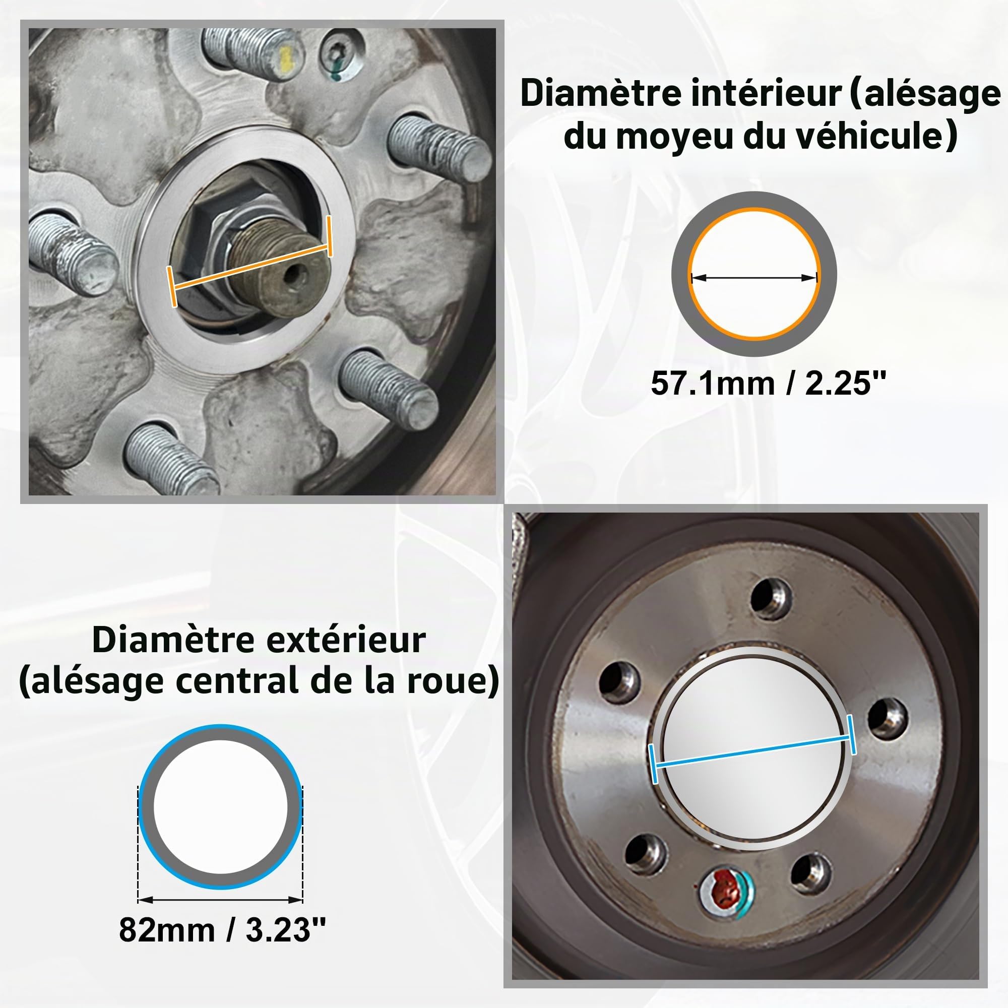 Bague De Centrage Jante 4 pièces OD 82mm à ID 57.1mm 66.1mm 66.5mm 72.6mm 74.1mm anneaux centraux de moyeu de voiture en alliage d'aluminium entretoise centrale d'alésage de roue Joint De Moyeux(Color