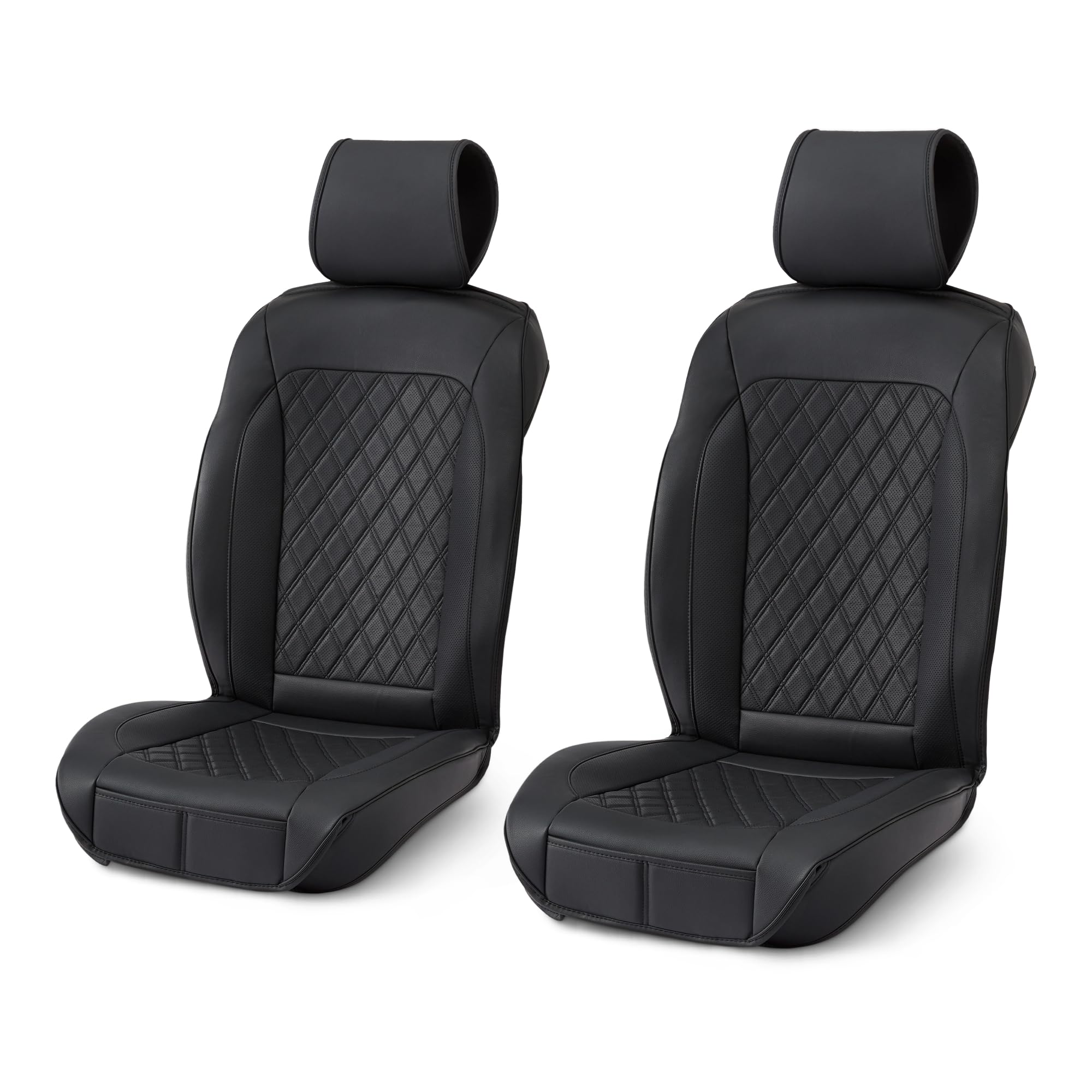Amazon Basics Coprisedili anteriori per auto, in similpelle traspirante, misura universale, confezione da 2, Top coperto, Nero