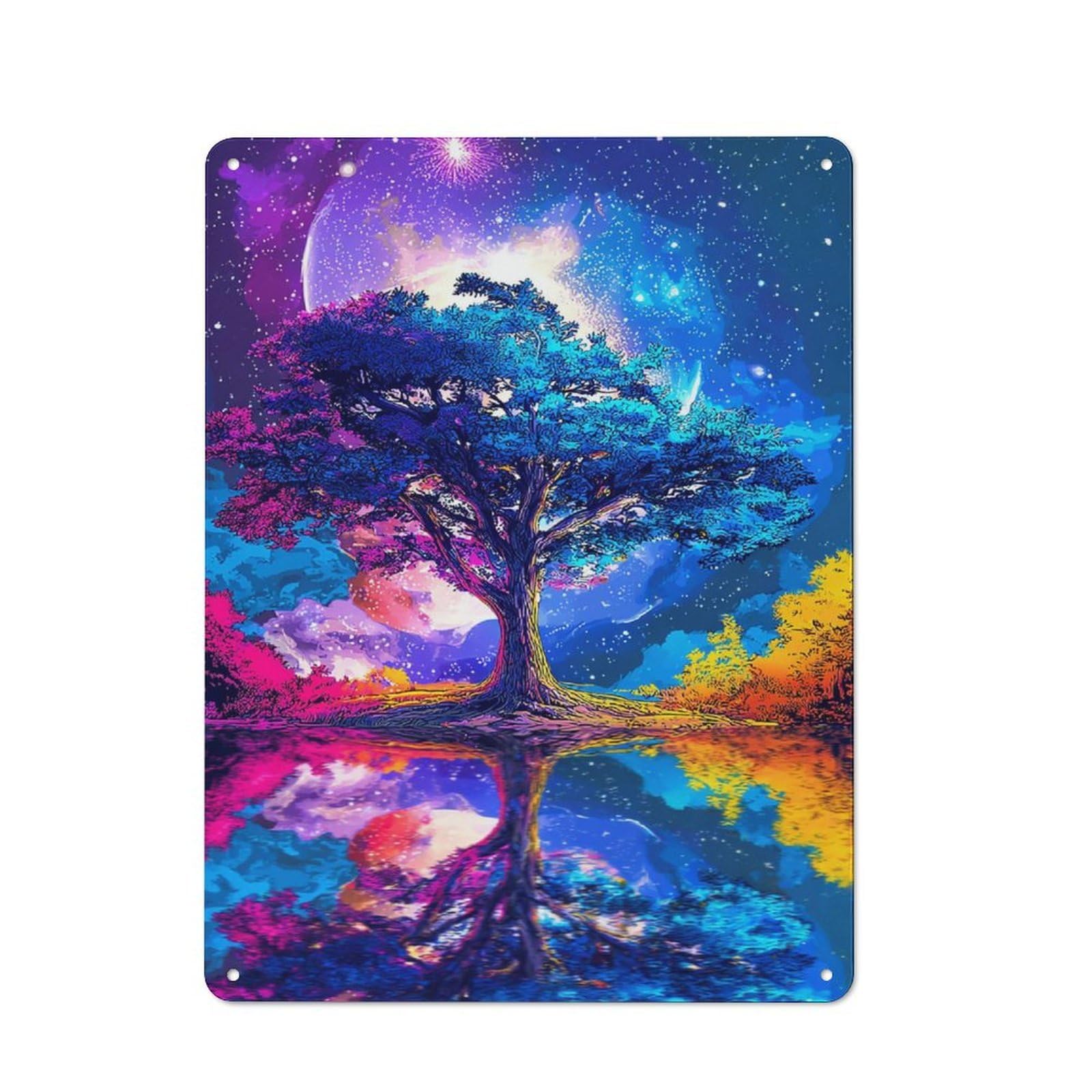 Junmoney Galactic Reflection Cosmic Tree Artwork Retro Metal Wall Sign 40X30cm For Man Cave Or Games Room, A Housewarming Gift For Games Room Collectors