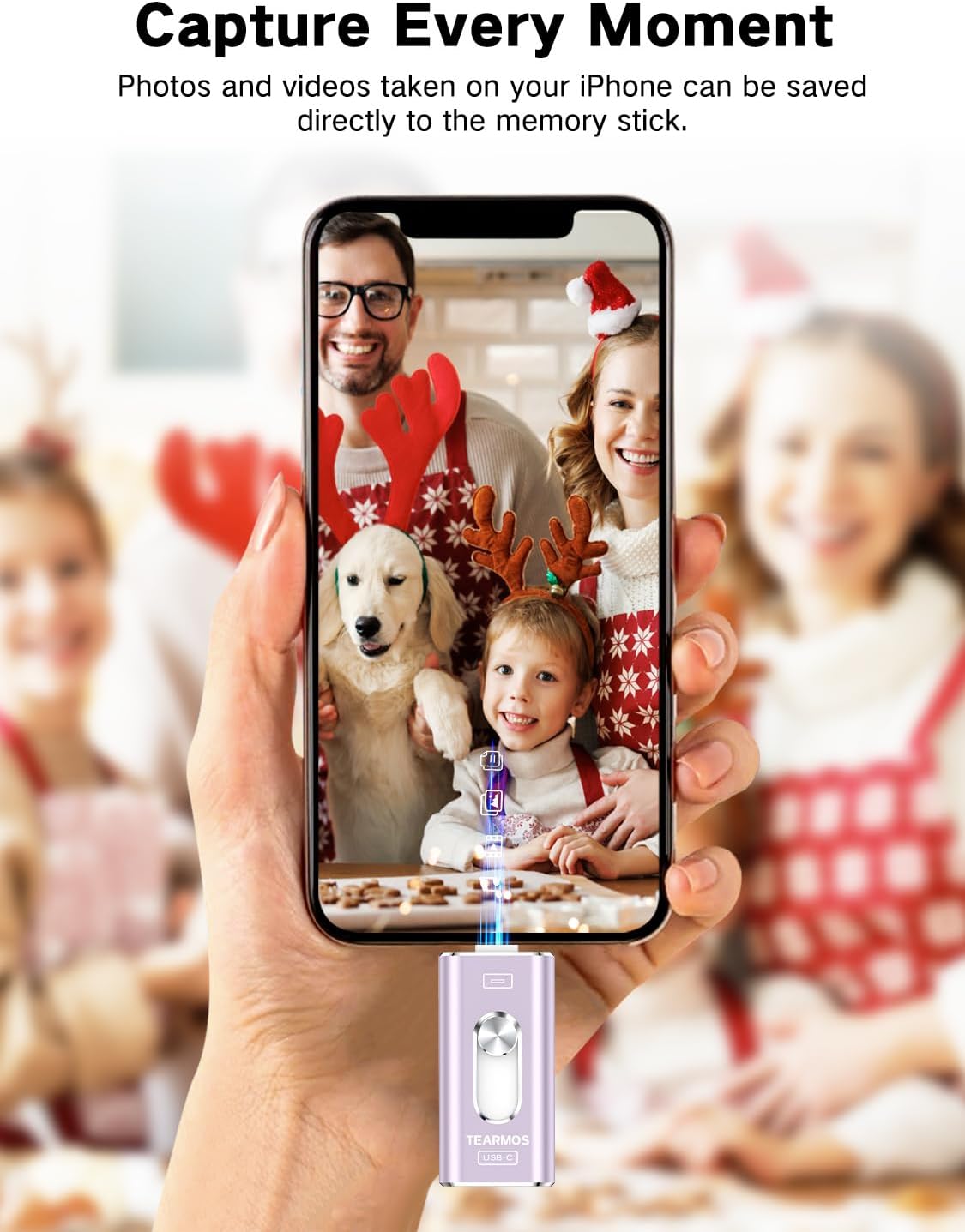 256GB Photo Stick for iPhone Flash Drive, Memory Stick Phone Storage for Photos and Videos Files Backup, Compatible with iPhone iPad Android PC, Plug & Play, No App Required (Light Purple)