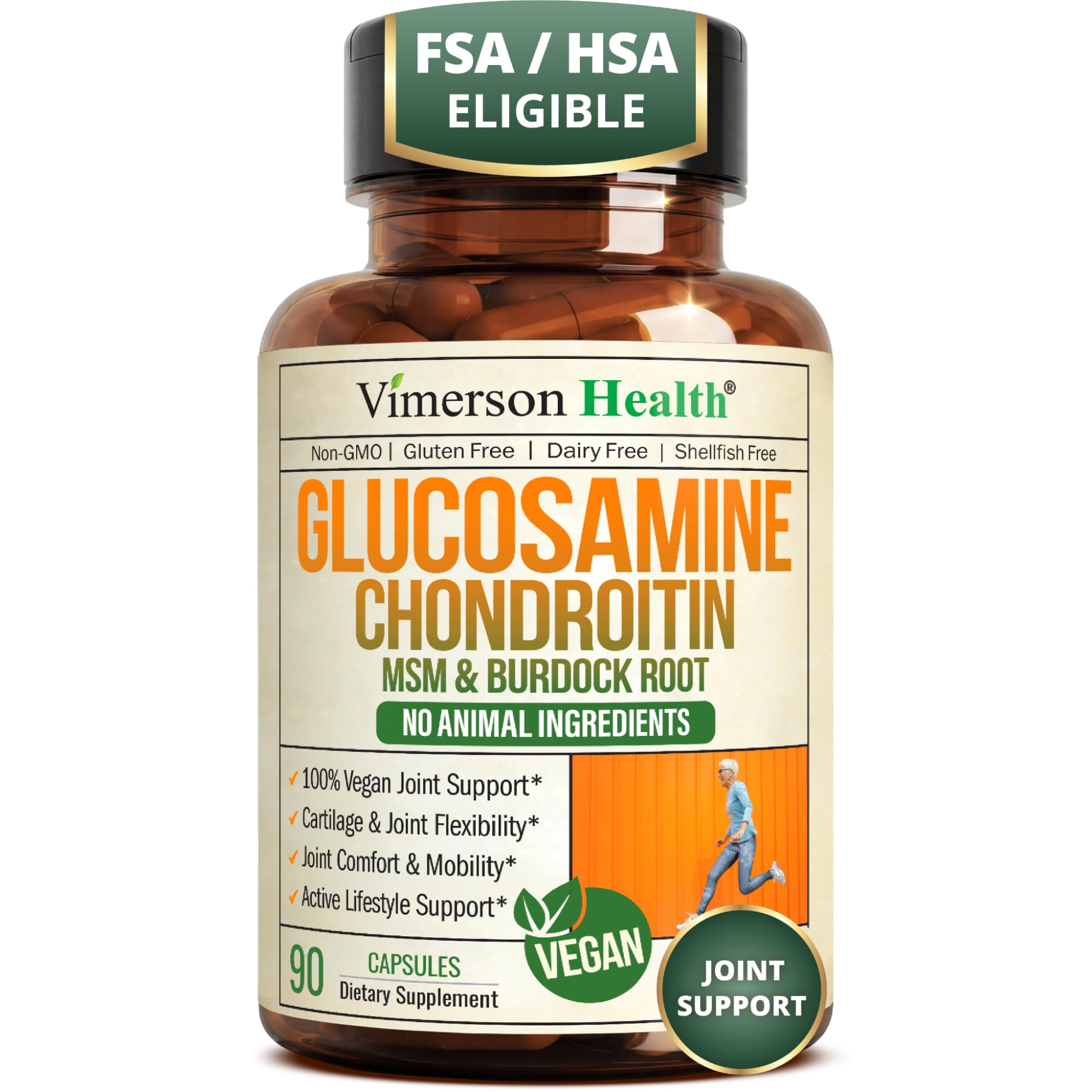 Vegan Glucosamine Chondroitin MSM for Women & Men – 90 Capsules | Animal-free Glucosamine Sulfate Potassium 1500mg, Phytodroitin, Burdock 4:1 Extract for Joint Support & Knee Comfort Relief