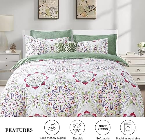 Miniatura 2 de Shatex Juego de edredón de 3 piezas tamaño King, juego de edredón para todas las estaciones, edredón de poliéster ultra suave con patrón de flores