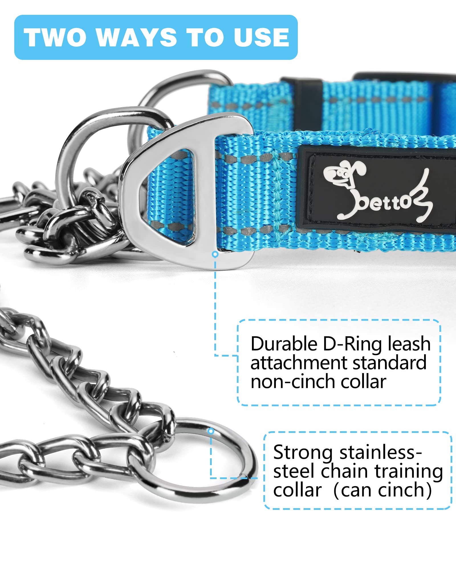PETTOM Collare Semistrozzo per Cani Cane Addestramento Collari con Catena Regolabile Riflettente Anello di Metallo Nylon Imbottito Fibbia di Sicurezza Martingale Collare per Camminare Allenarsi Blu