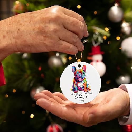 Miniatura 5 de Adorno de bulldog francés con nombre personalizado, regalo para los amantes de los perros, regalo de adornos de árbol de Navidad de bulldog francés,