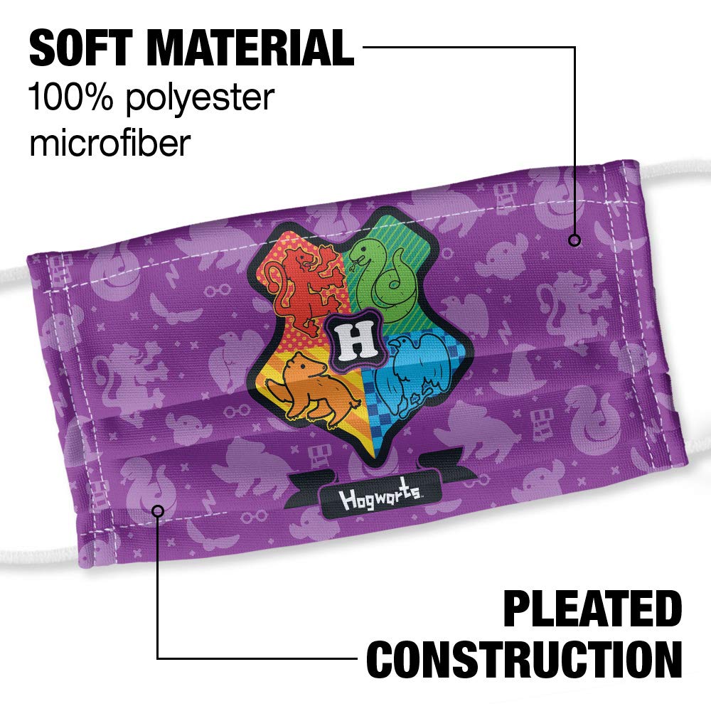 Popfunk Harry Potter Cartoony Hogwarts Logo and Pattern 1-Ply Reusable Face Mask Covering with Adjustable Nose Wire, Unisex