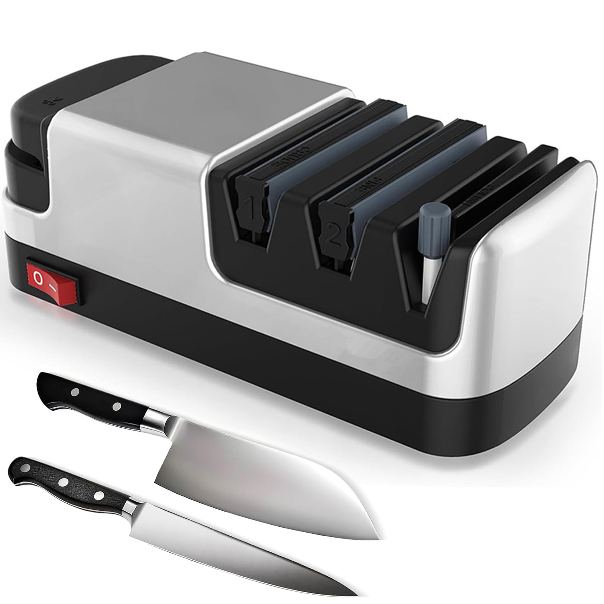 Aiguiseur de couteaux électrique 4 en 1, système d'affûtage diamant professionnel en 2 étapes, restaure rapidement les lames émoussées, outil de cuisine antidérapant