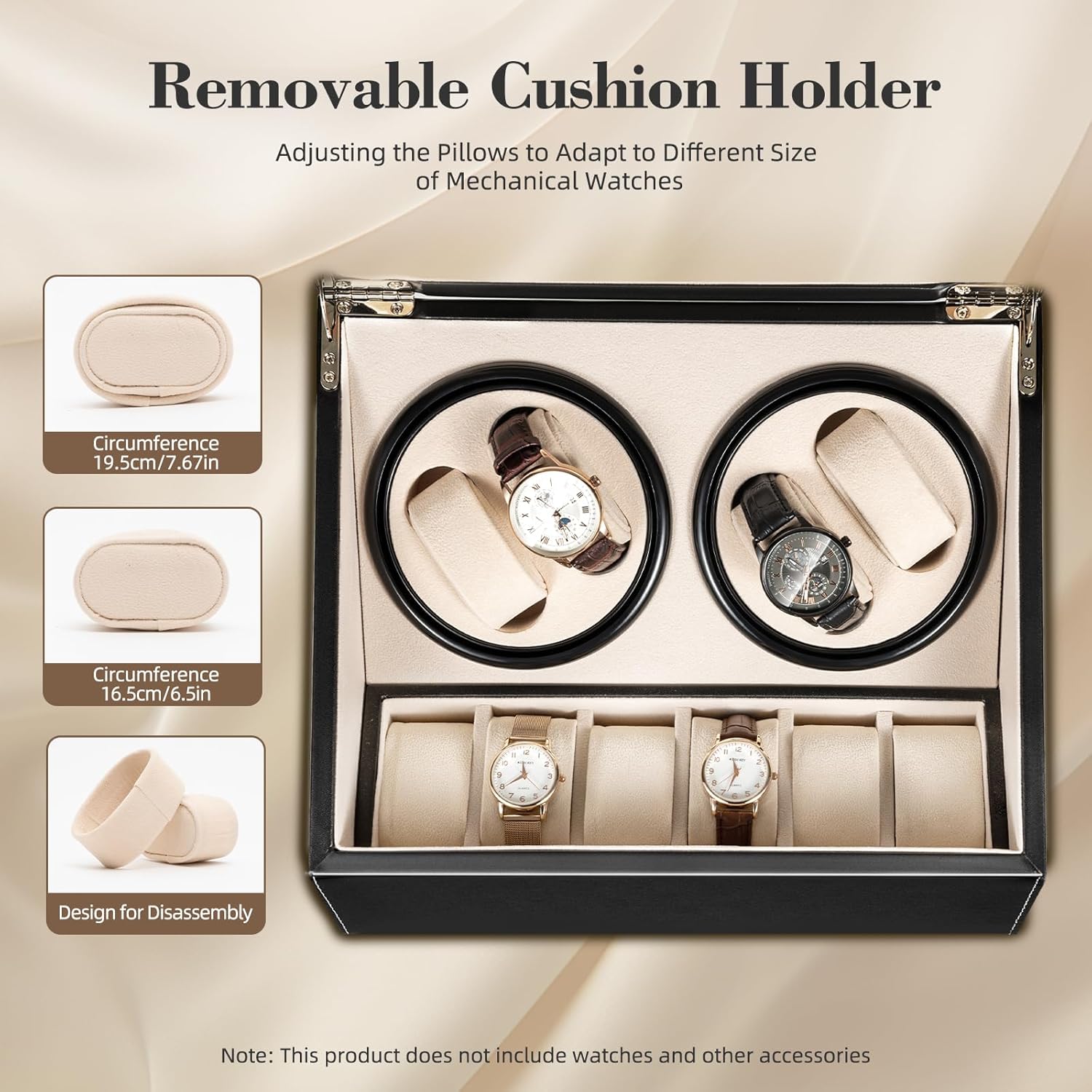Automatic Watch Winder Collector Display,4+6 Automatic Rotation Leather Wood Watch Winder Display Box for Man/Woman's Watches (Black)