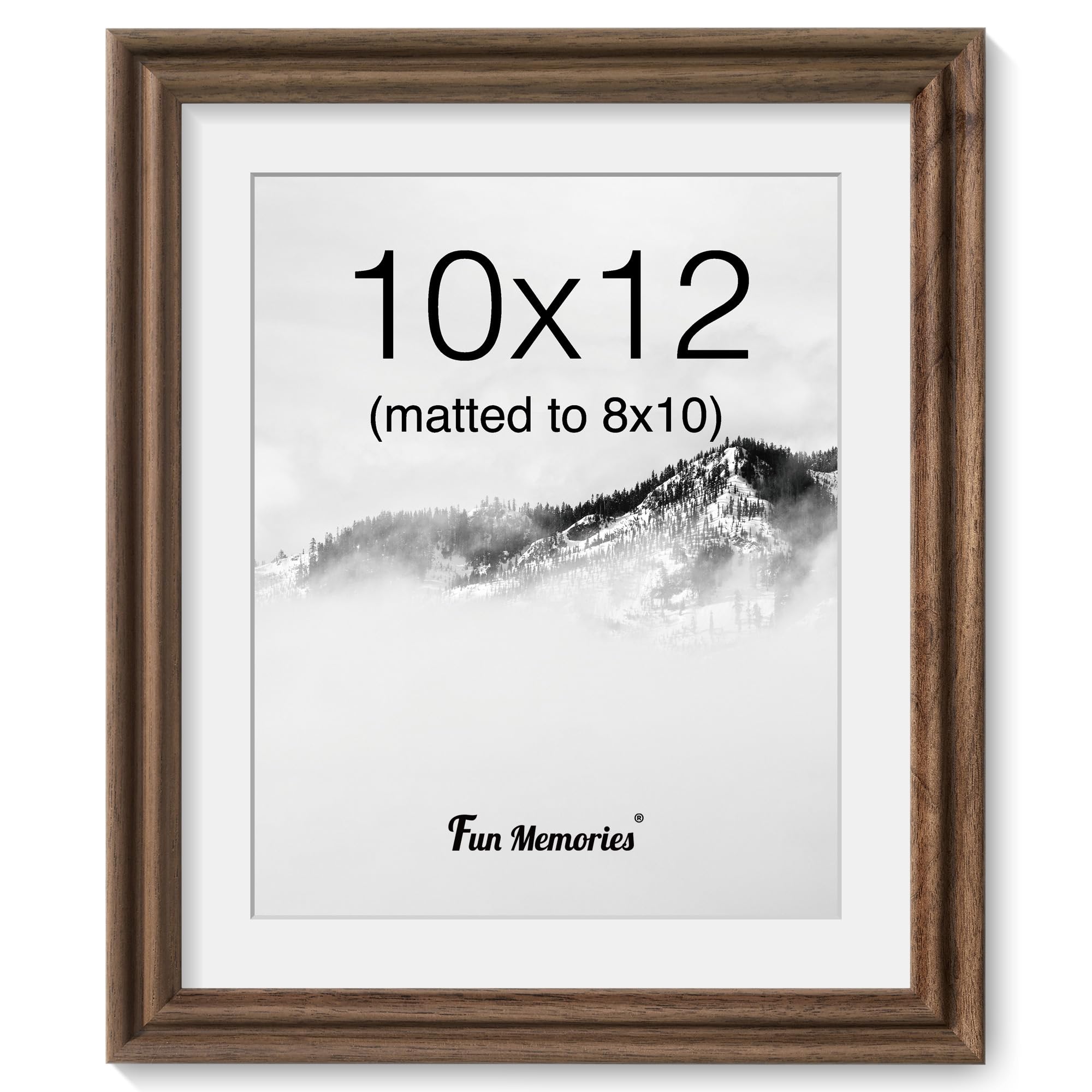 10x12 Picture Frame, USA-Sourced Walnut Wood Picture Frame, 10 x 12 Photo Frame with High Tempered Glass, 10 by 12 Wooden Frame Matted to 8x10 Photo Wall Mounted, 1 Pack