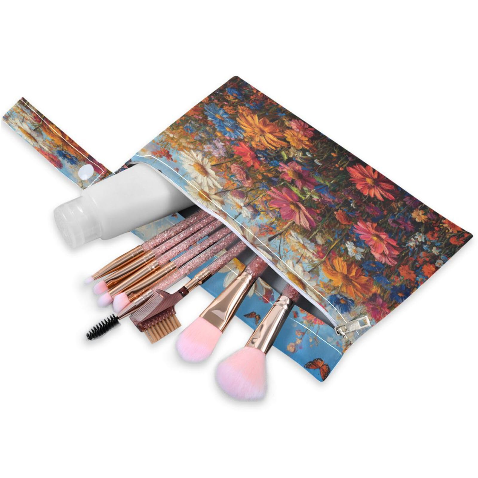 ATTX Colorful Wildflowers Meadow Wet Dry Bags 2-Pack - Reusable Cloth Diaper Storage for Travel, Beach & Gym | Multi-Use Waterproof Bags for Swimsuits, Baby Clothes, Sports Gear#372