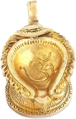 Diya Lámpara de aceite con mango OM tallada mesa Diyo 4.5 pulgadas - Latón macizo acabado antiguo lámpara de aceite para puja en casa, templo,