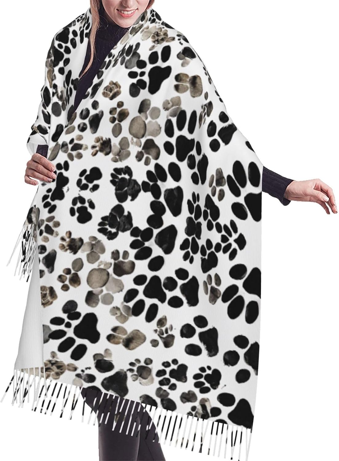 (Dog Print) Women's Soft Warm Scarf Large Plush Shawl Wrap with Fringe Fashion Winter Scarves for Cold Weather