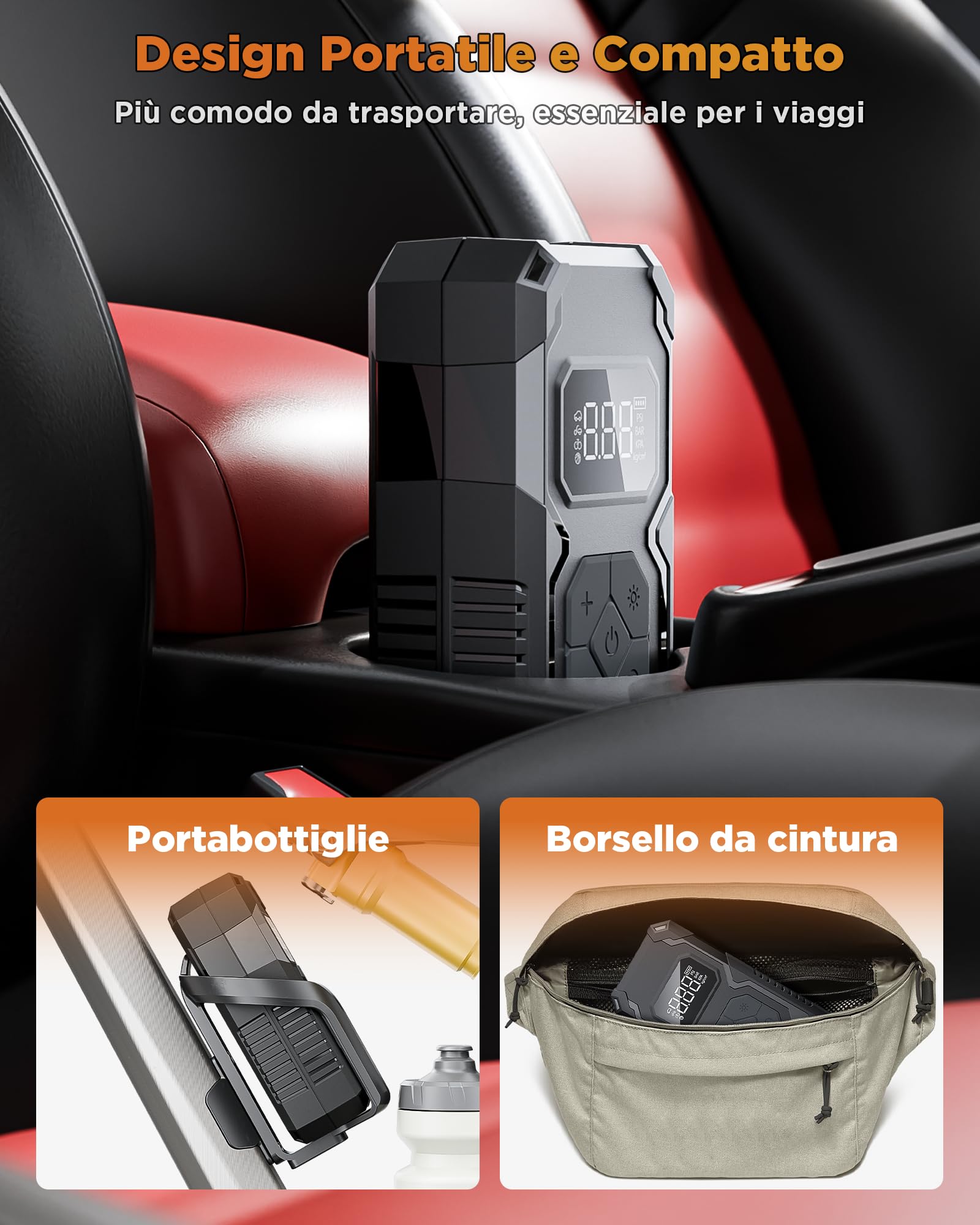 Tire Inflator Compressore Aria Portatile Senza Fili 150PSI, Batteria Ricaricabile con Manometro Digitale, Auto Spegnimento e Luce LED, Gonfiatore Elettrico per Auto, Moto, Bici, Palloni, Nero