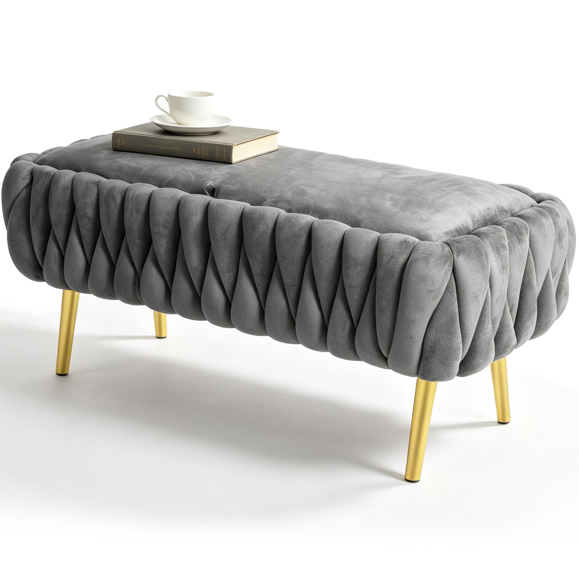 Sitzbank mit Stauraum Polsterbank 105 x 30 x 44 cm, Samt Sitzhocker mit goldenen Metallbeinen, Bettbank Sitztruhe bis 300 kg, Fußhocker für Flur, Wohnzimmer, Schlafzimmer