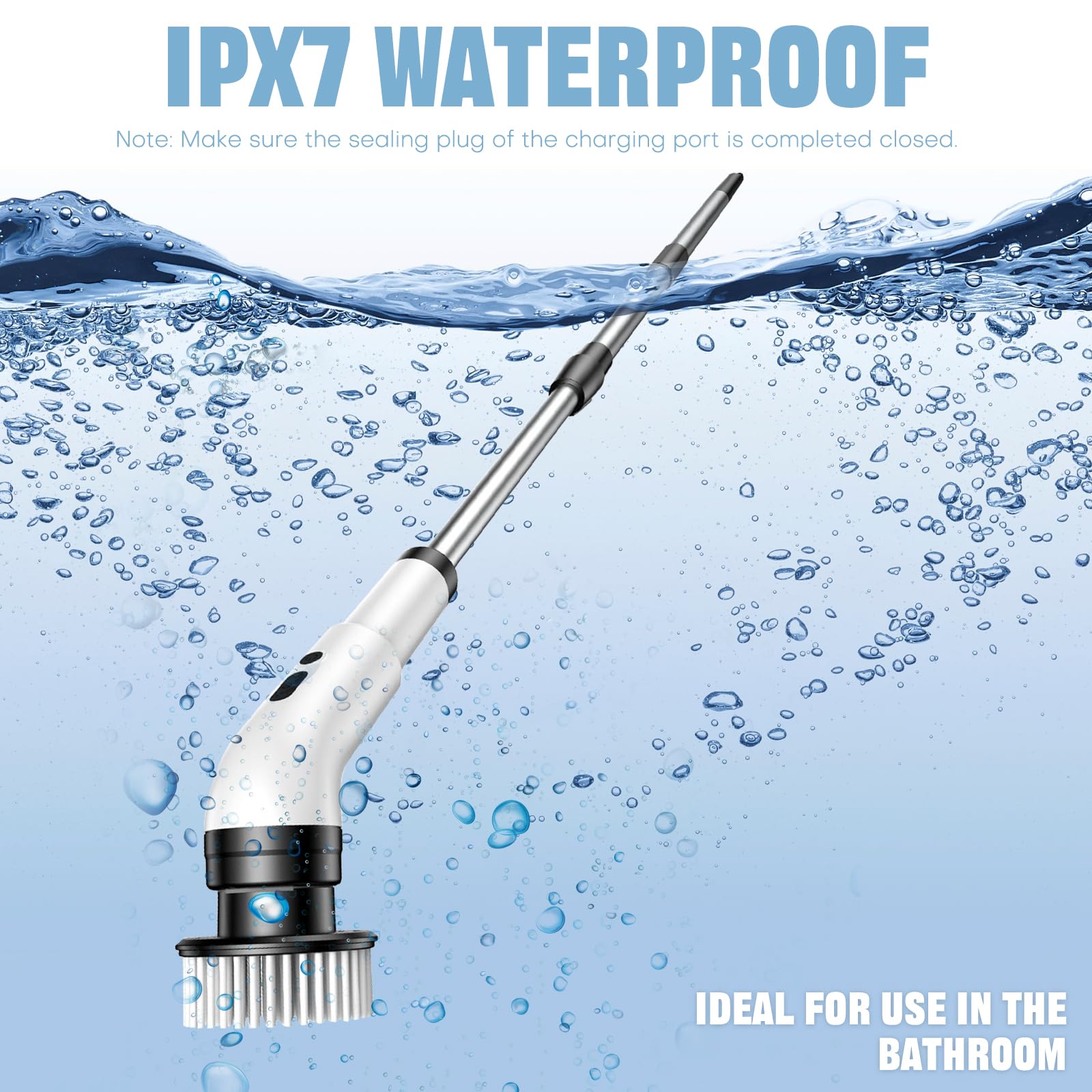 Cepillo Electrico Limpieza Hogar con 10 Cabezales Intercambiables, 3 Velocidades Ajustables 350-450 RPM/min, IPX7 Impermeable, con 140cm Mango Ajustable para baño, Cocina, Coche