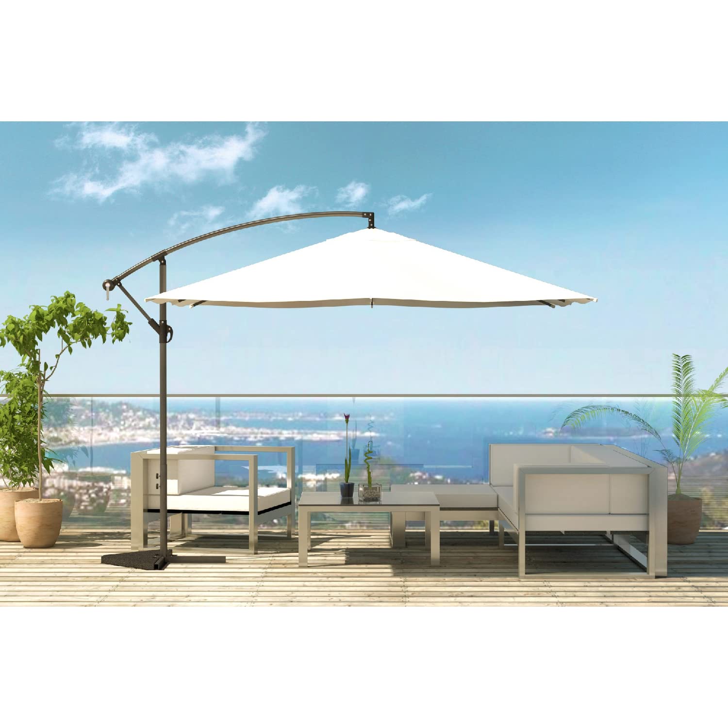 CONCEPT USINE Parasol Déporté Inclinable SOLENZARA Carré Écru 3x3 m