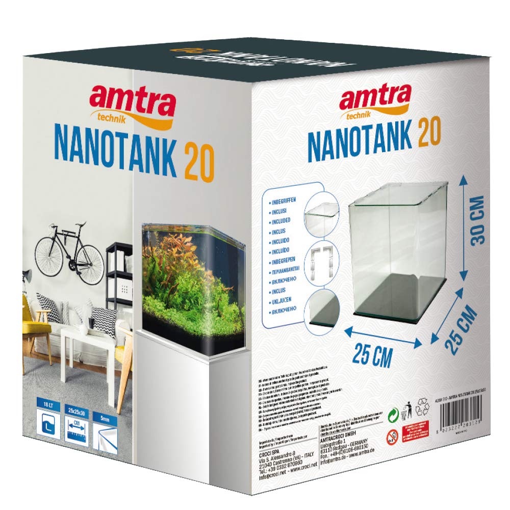 Amtra Nanotank 20 Réservoir d'Aquarium 20 L Verre Extra Clair 25 x 25 x 30 cm