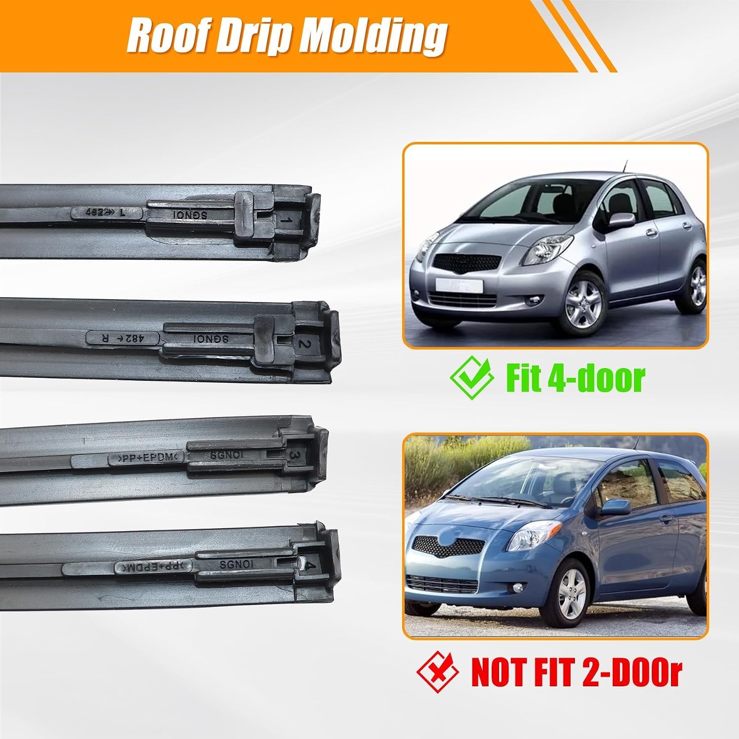 Roof Drip Molding Left&Right Side Compatible with Toyota Yaris Sedan 2007-2011 Roof Trim Molding # 7555152160 7555252140