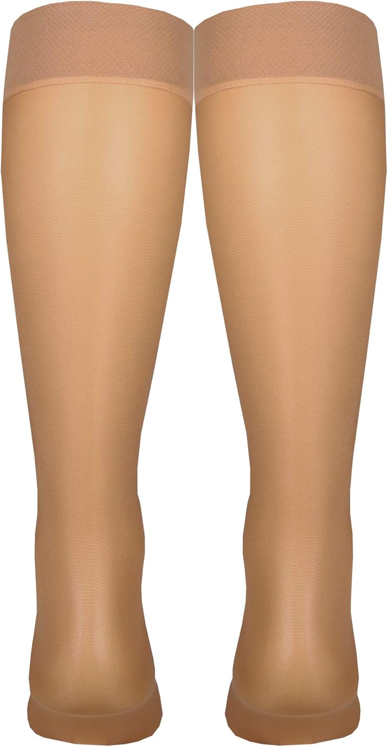 NuVein Sheer Compression Stockings for Women, 8-15 mmHg Support, Light Denier, Knee High, Closed Toe, Beige, Large - Image 4