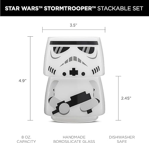 Miniatura 9 de JoyJolt Vasos apilables de Star Wars de personajes para beber. Vasos de cristal The Mandalorian de 8 onzas, cabeza y cuerpo! Juego de 2 vasos de