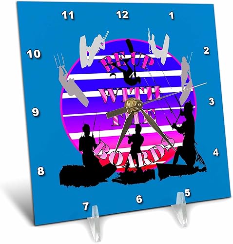 3dRose Be Up with The Boards Kitesurf White Silhouette PinkText - Desk Clocks (dc_356850_1)