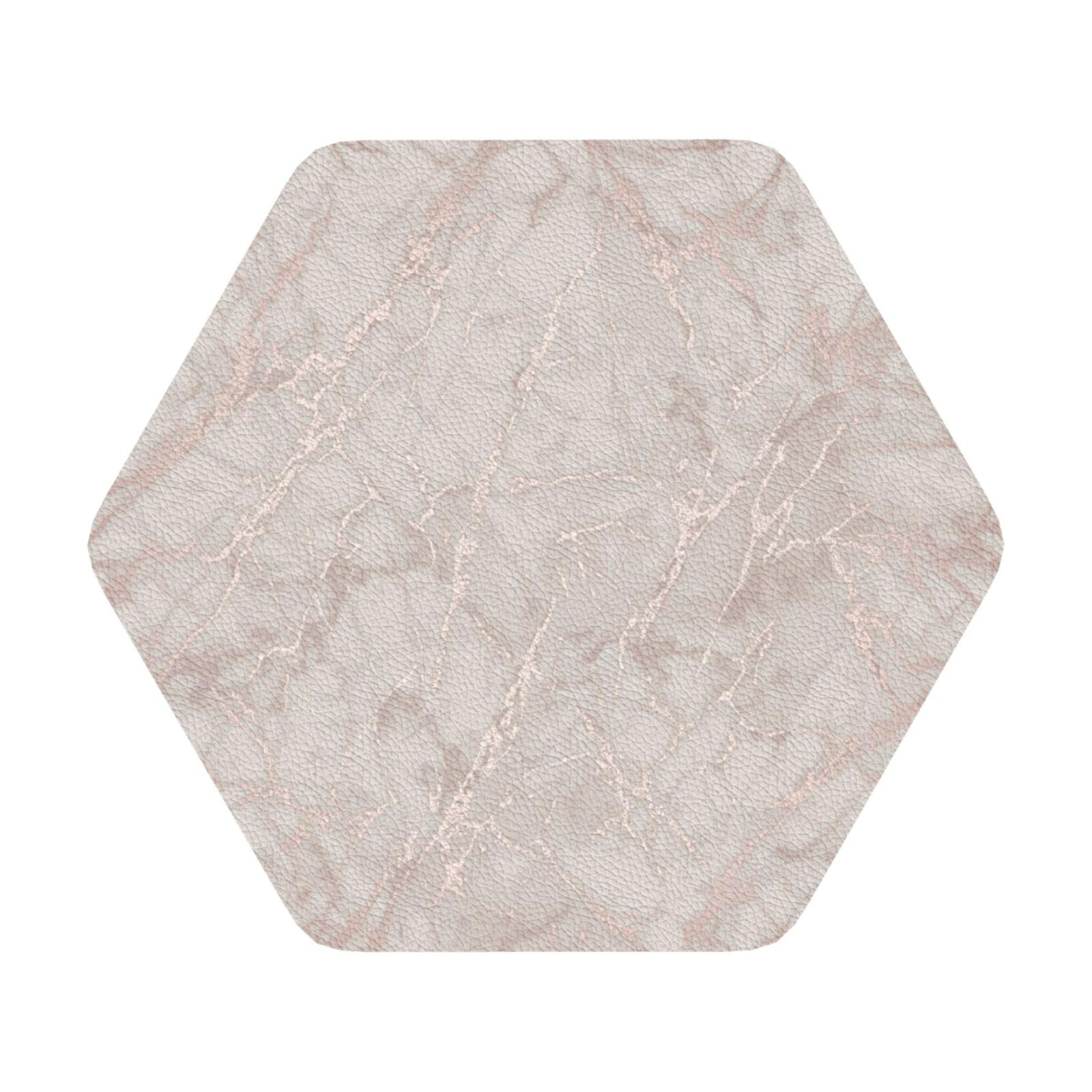 Rose Gold Marble PU Leather Coasters Set of 6 Hexagon Drink Coasters