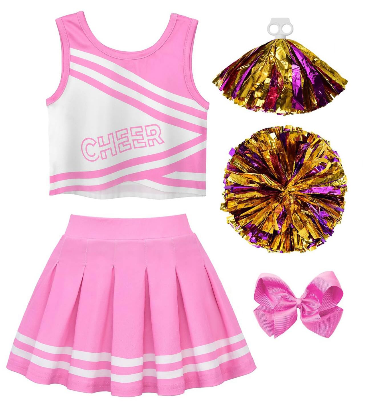 JerrisApparel Cheerleader Costume for Girls Cheer Uniform Dress Up Outfit With Pompoms