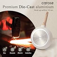Vista 7 de CAROTE - Sartén antiadherente de 8 pulgadas con tapa, sartén de granito blanco sin pegamento, sartenes para tortillas, sartén para huevos