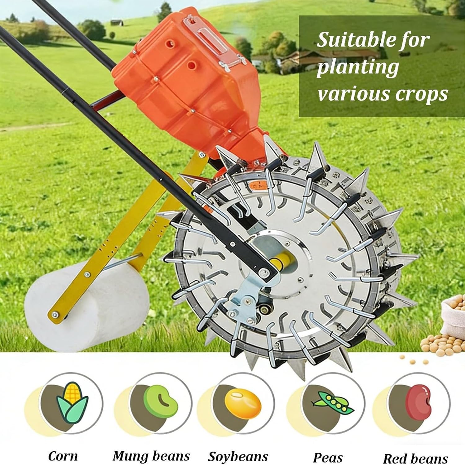 Sembradora Manual de precisión, tolva de Semillas de Gran Capacidad (4-5 kg), Profundidad y espaciamiento de siembra Ajustables, para maíz, Soja, algodón y Girasol