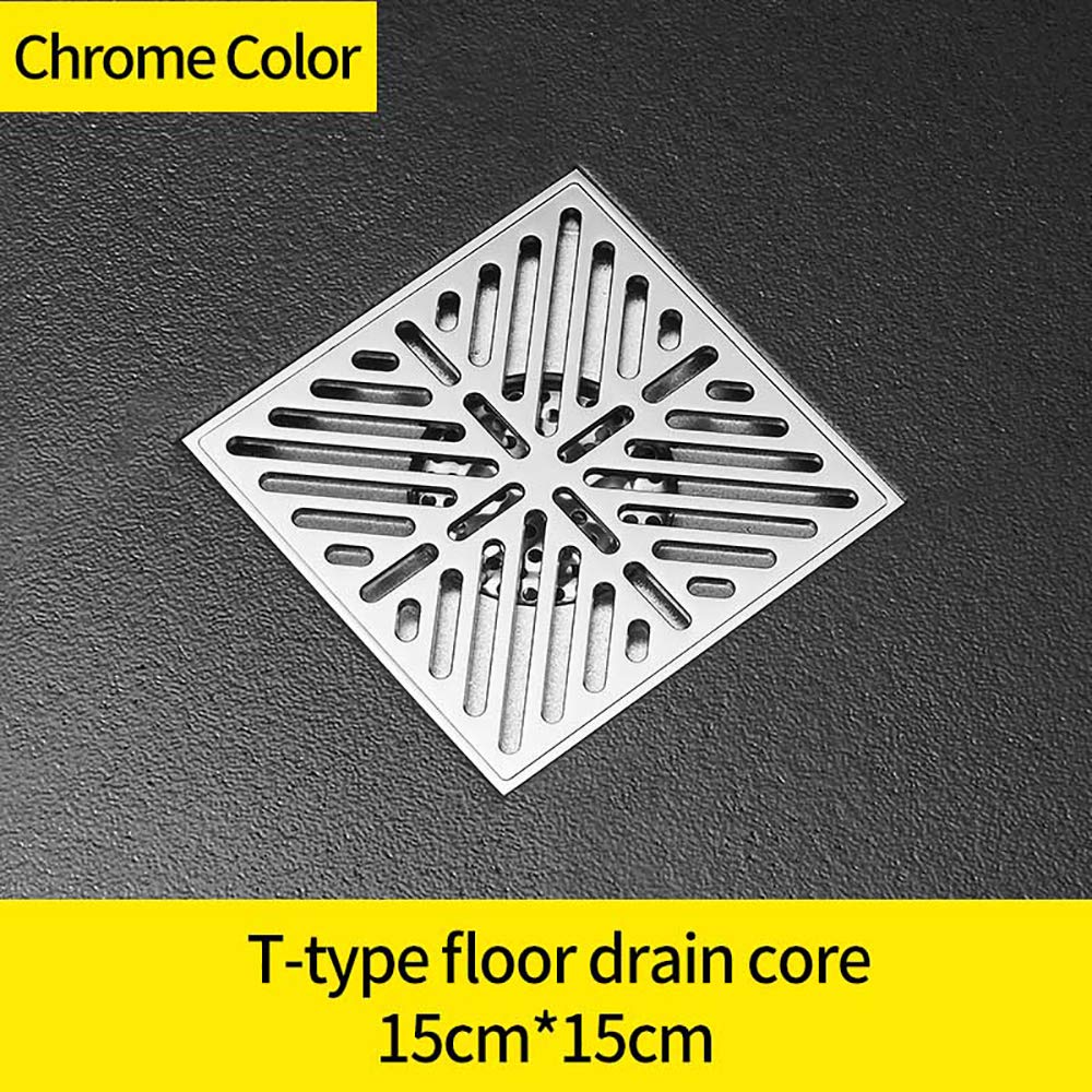 Drenaje de Ducha, Canaleta de Desagüe Ducha de Latón Cromado 6 Pulgadas Desodorante Drenaje de Suelo, Gran Desplazamiento Coladores de Desagüe para Baño, Patio,Chrome a