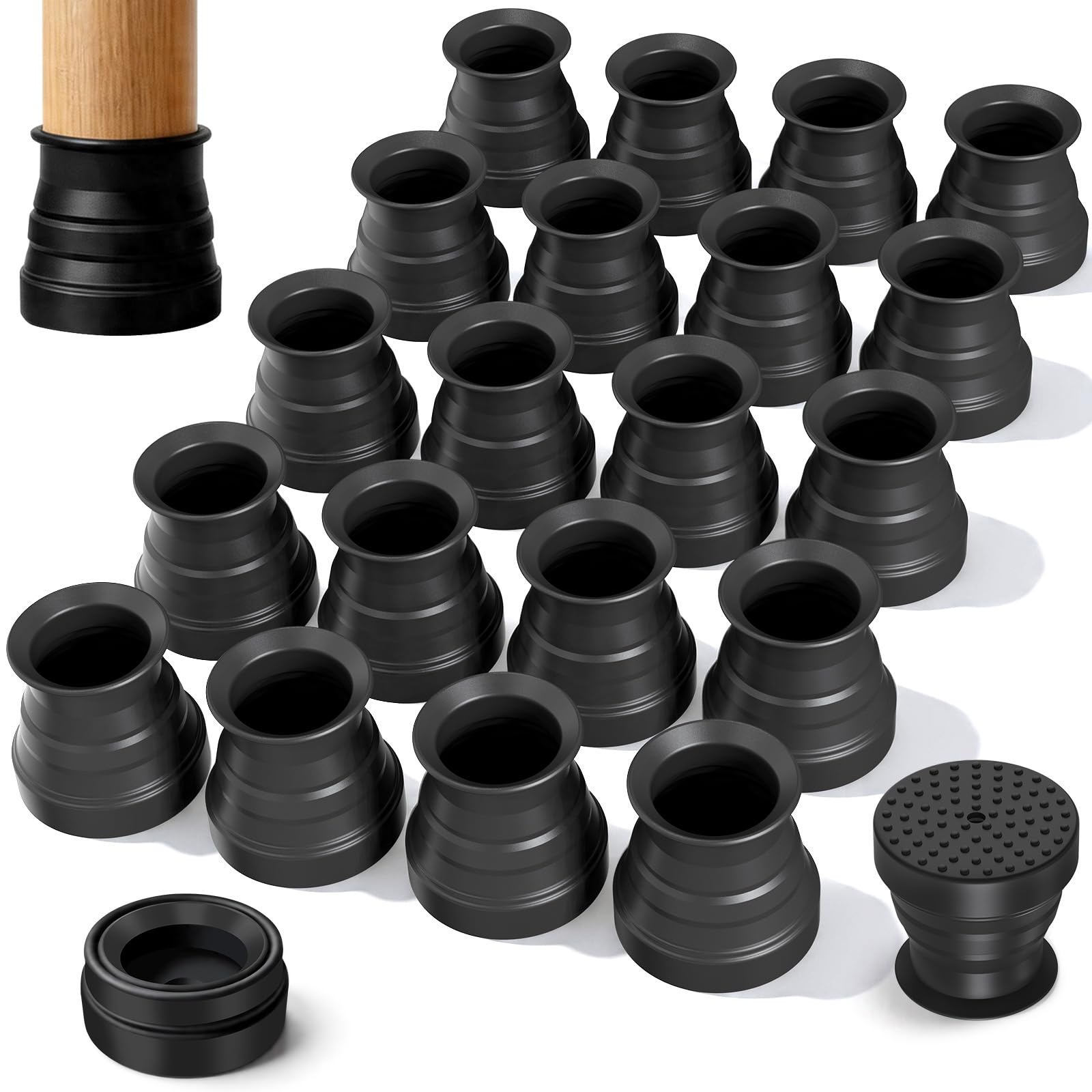 20 Pcs Chair Leg Floor Protectors, Silicone Chair Leg Caps Covers for Hardwood Floors, Non-Slip Furniture Protect Pads,Round Black (Fit:0.98"-1.57")