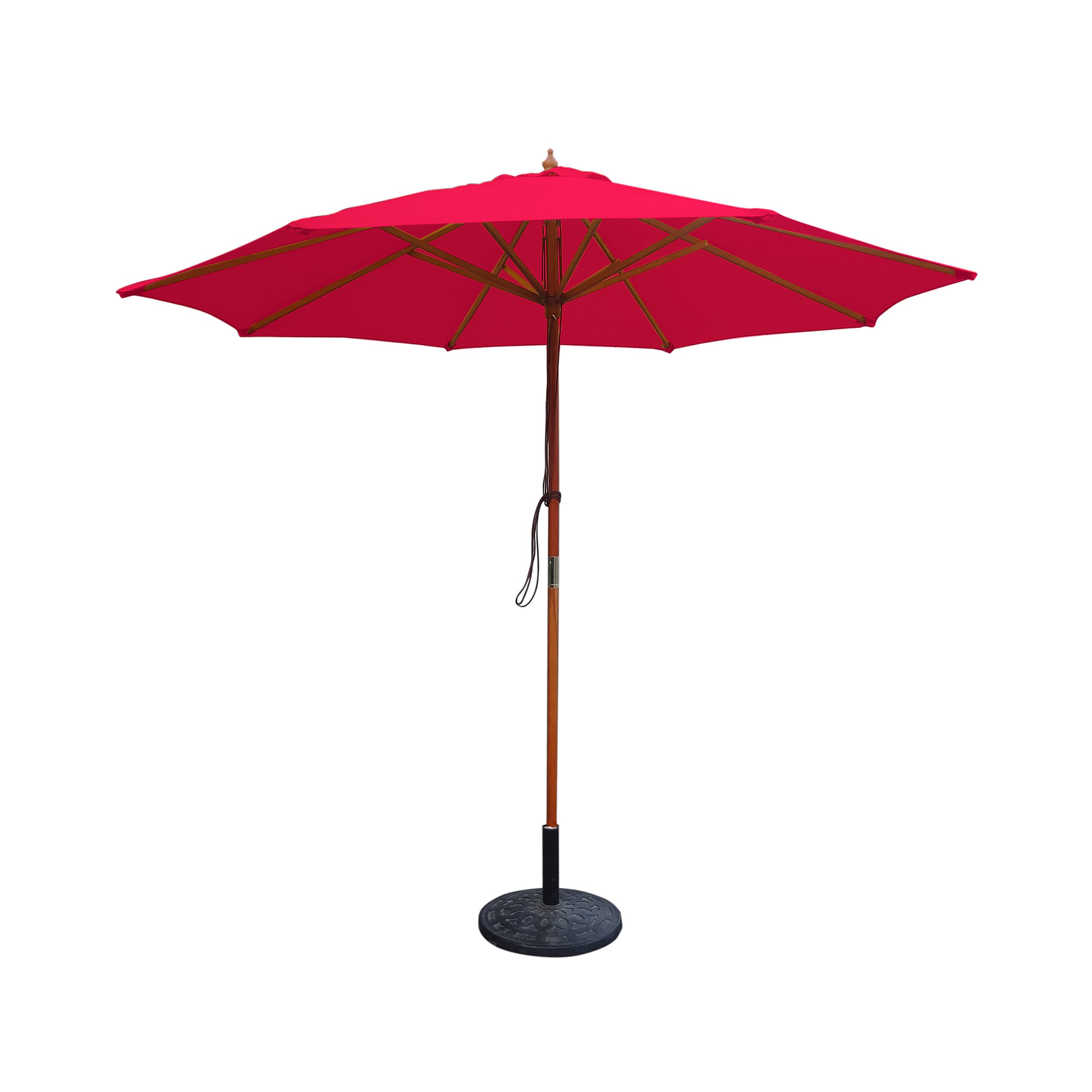 Jeco Wood Market Umbrella Market Umbrella, Red, 9'