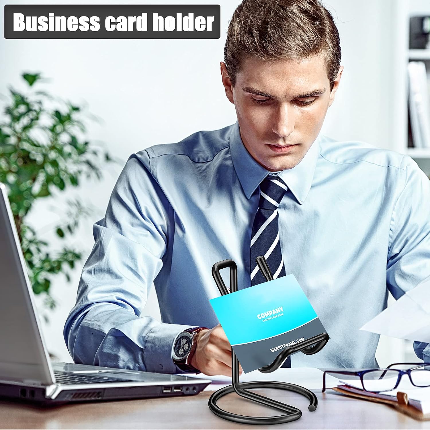 2 Pieces Metal Business Card Holder for Desk image 5