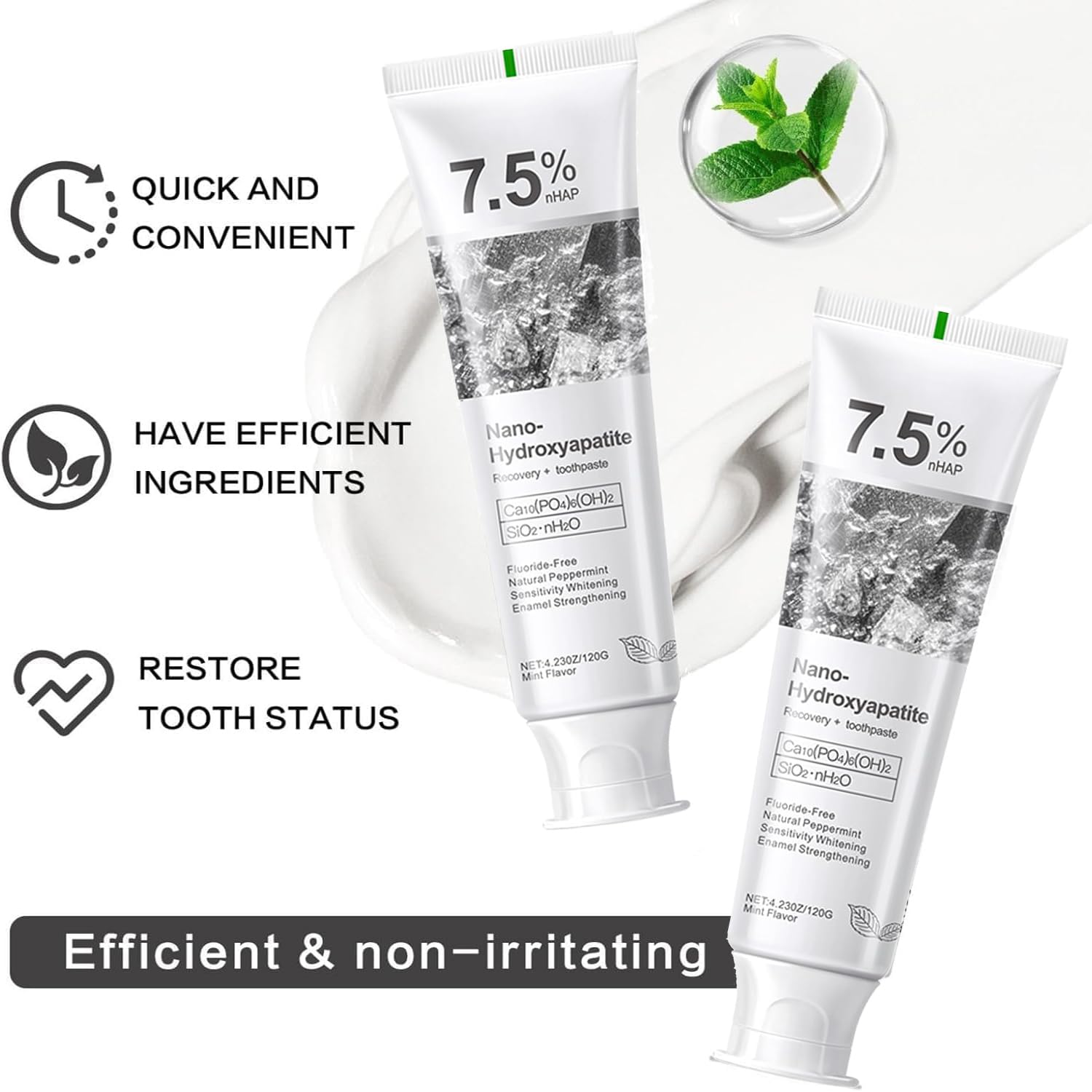 2pcs 7.5% Hydroxyapatite Toothpaste for Advanced Enamel Protection, Gentle and Effective Formula, Fresh Breath, Deep Cleaning Care Toothpaste, Suitable for Sensitive Teeth