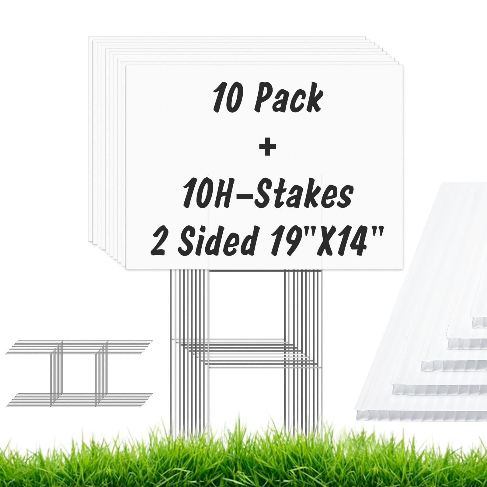 IKAYAS 10 Pack Blank Yard Signs with Stakes, Large Size 19 x 14 Inches