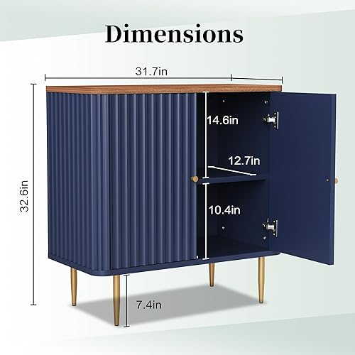 Miniatura 10 de HLR Aparador de buffet con textura acanalada, gabinete de acento negro con puertas, armario de almacenamiento moderno de credenza para cocina, sala