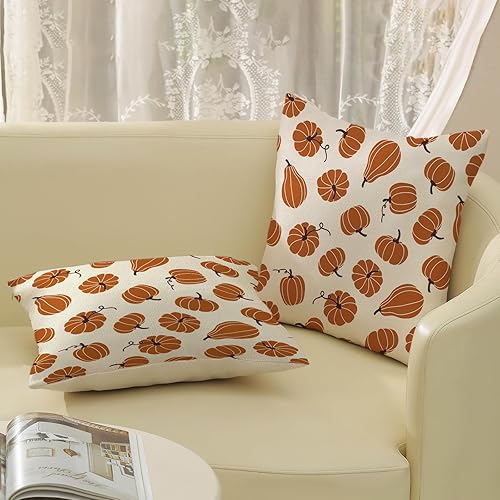 Miniatura 178 de Juego de 2 fundas de almohada de otoño de 18 x 18 pulgadas, hojas de arce de calabaza y búfalo a cuadros, decoración de otoño, de lino, Acción