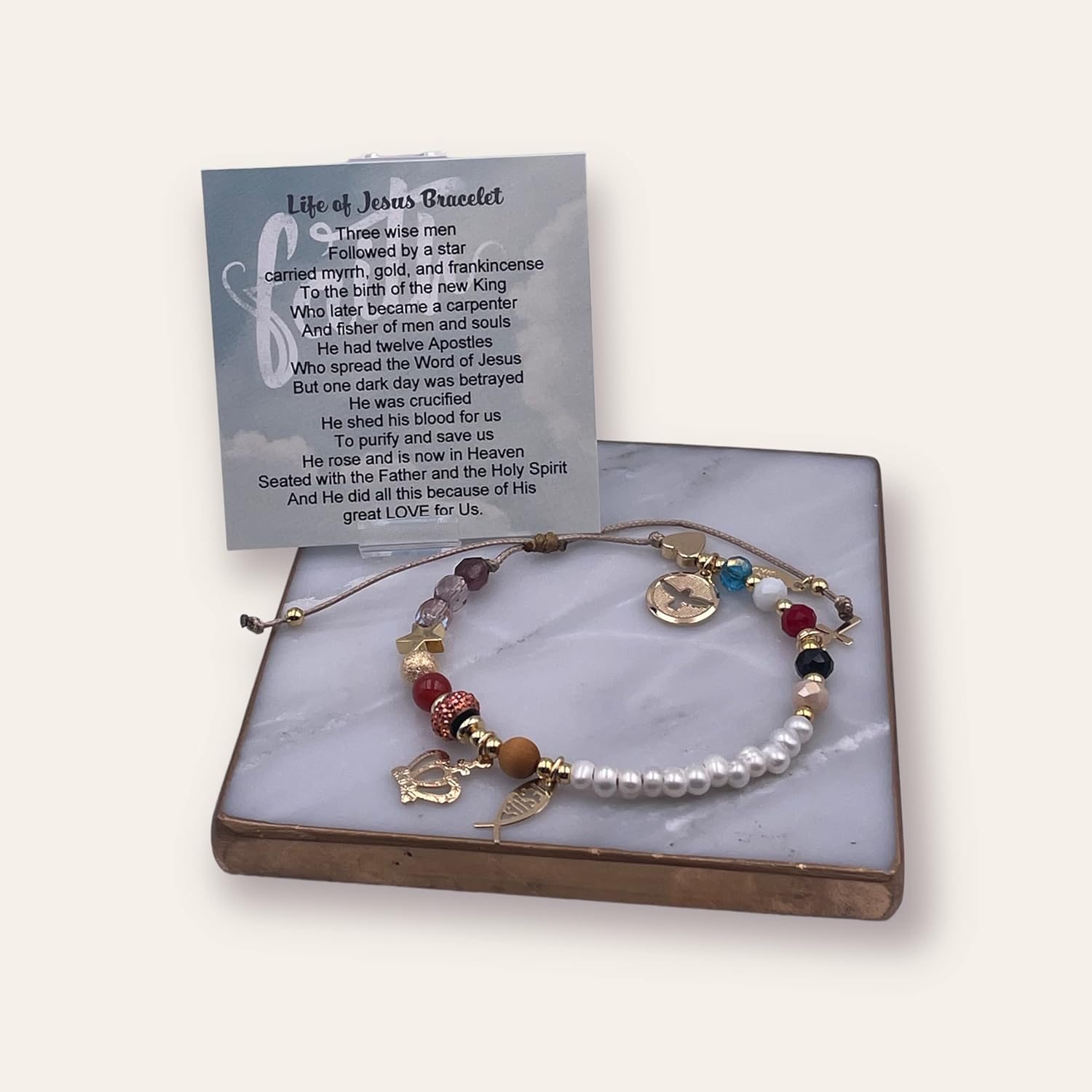 SIFRIMANIA Story of Jesus Christ Life Stretch Charms Beads Journey of Faith Handmade Bracelet for Women