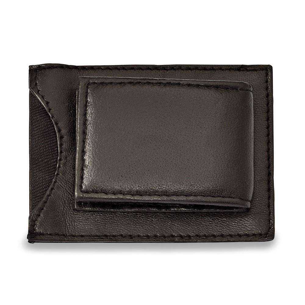 FB JEWELS Solid Black Leather Magnetic Money Clip Id Slot