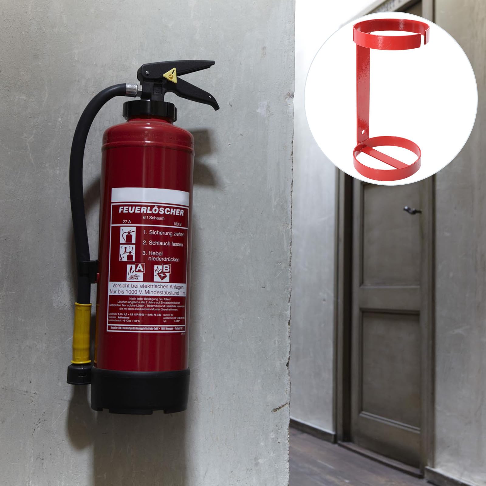 Toddmomy Soporte de Pared para Extintor de Incendios de Hierro 4kg Doble Aro Abierto, Estante Resistente para Extintores, Accesorio Seguro para Protección contra Incendios en Hogar
