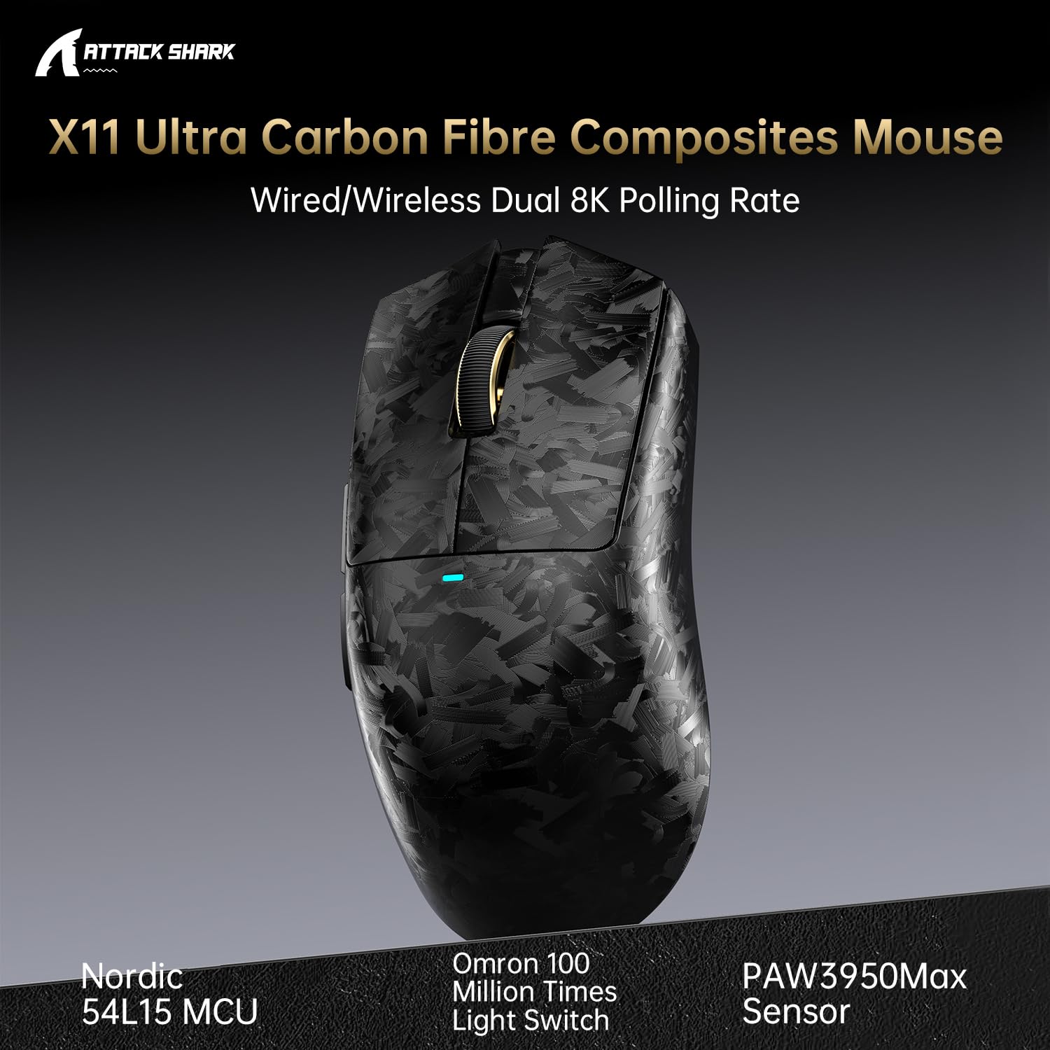 ATTACK SHARK X11 ULTRA Wireless Gaming Mouse, Ultra-Light 63g, 42K DPI, 8K Polling, Nordic Chip, Carbon Fiber, for Esports & Pro Gamers