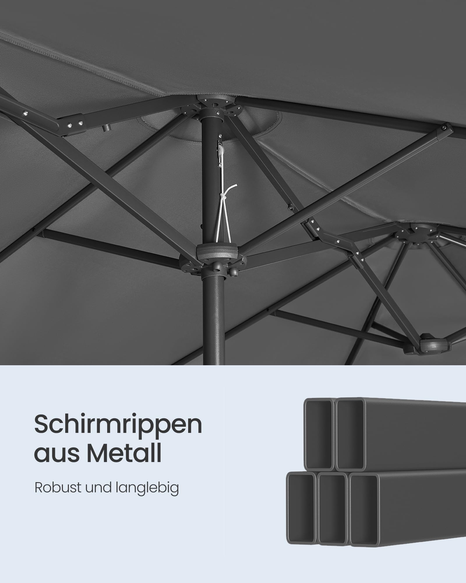 SONGMICS Doppelsonnenschirm 394 x 200 cm, extra großer Sonnenschirm, Gartenschirm, UV-Schutz bis UPF 50+, Terrassenschirm, mit Kurbel, Garten, Balkon, Outdoor, ohne Ständer, schiefergrau GPU037G01
