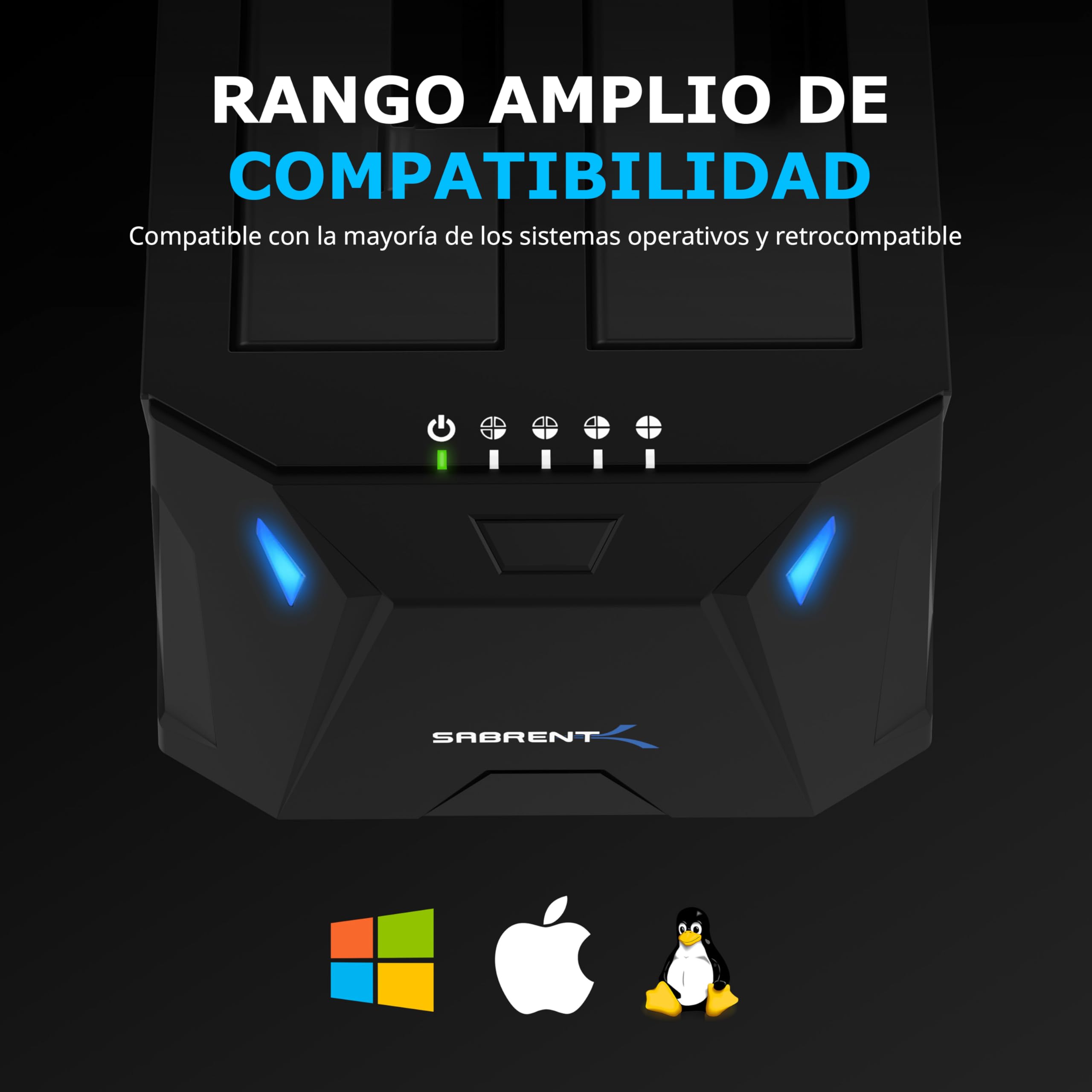 SABRENT Estación de Acoplamiento de Doble Bahia para SATA SDD/HDD de 2,5/3,5" | USB 3.0 | Clonacion Offline | Velocidades de 5Gbps [EC-HD2B]