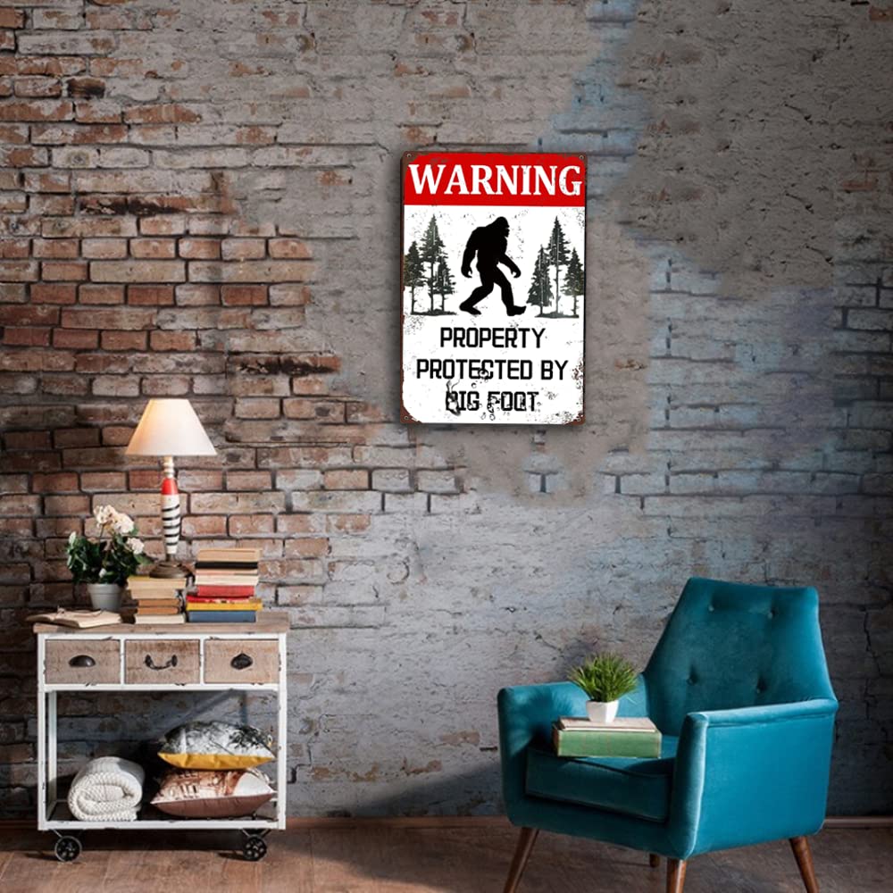 Funny Warning Metal Signs Big Of Foot Gifts For Men Garage Sign Warning Property Protected By Big Of Foot Signs Man Cave Yard Garden Wall Decor