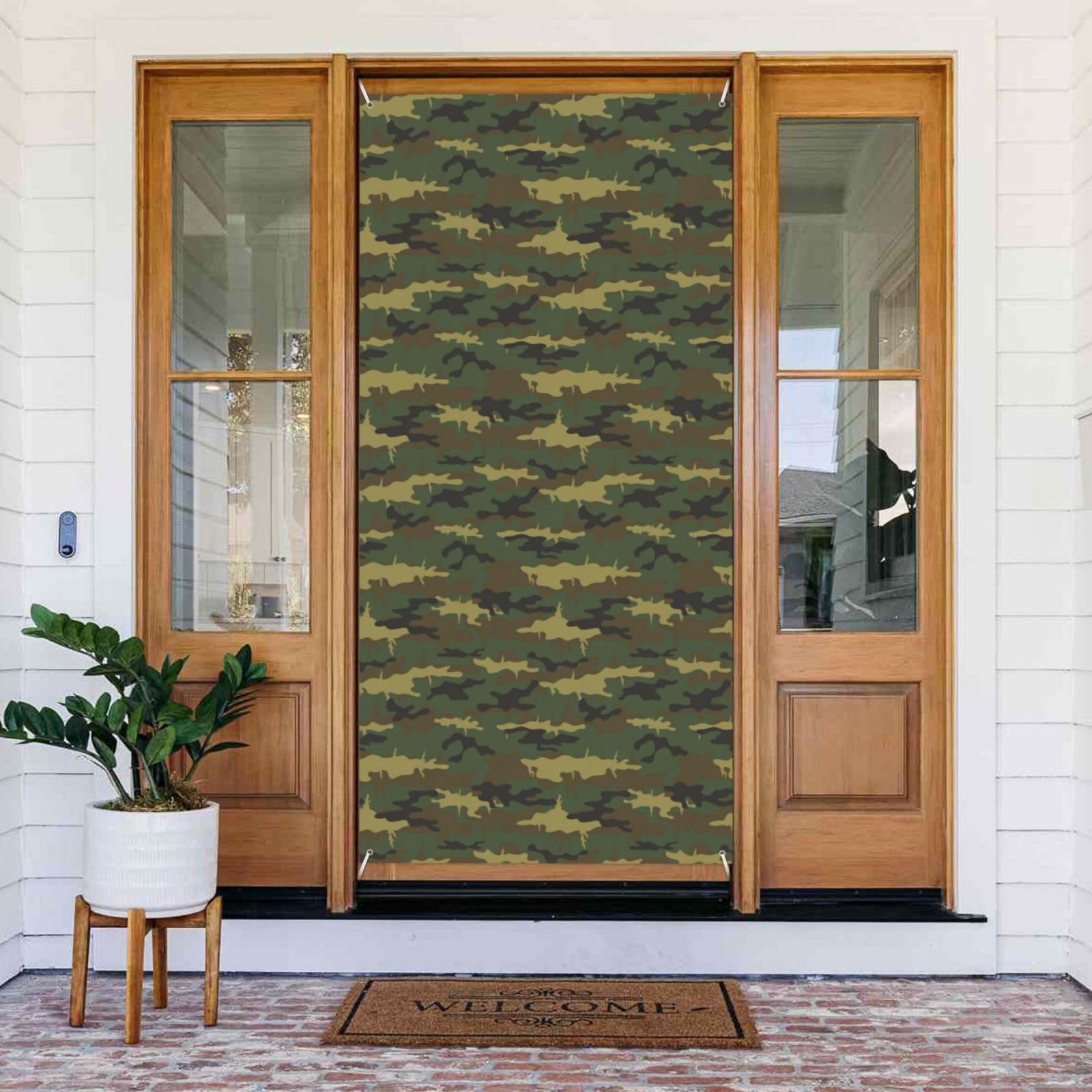 Christmas Door Covers for Front Door - Funny Dinosaur camouflage Fall Winter Door Cover Banner Hanging Backdrop for Outdoor Indoor Porch Eve Wall Decorations Supplies 6x3 Ft