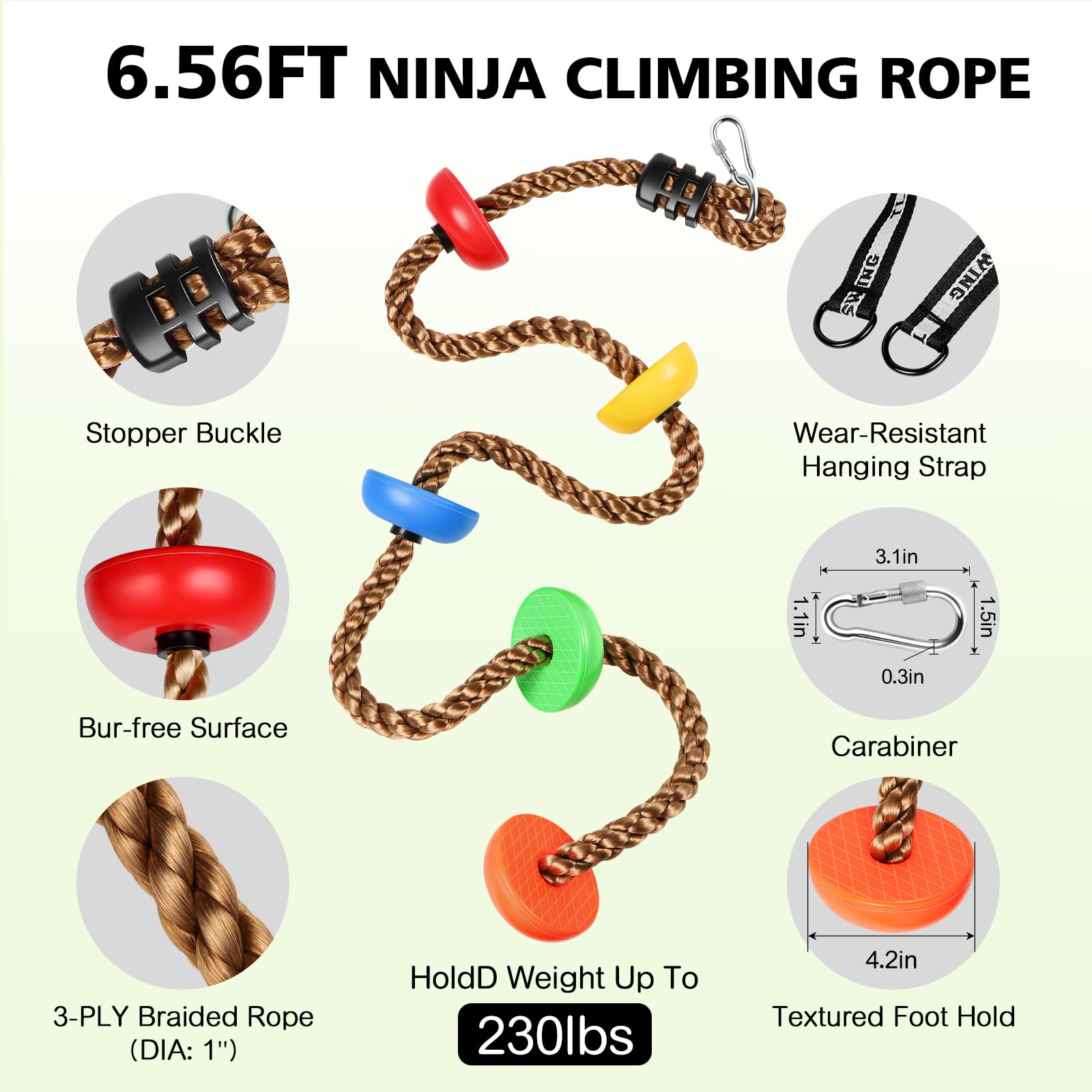 12 Ninja Tree Climbing Holds and 6.56FT Climbing Rope for Kids, Tree Climber Climbing Kit for Outdoor Ninja Warrior Obstacle Course Training
