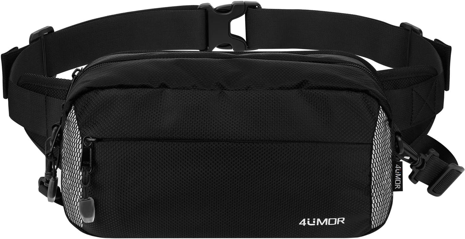 Large Bum Bag, 4UMOR Travel Waist Pack,Non-slip Cotton Belt Waist Pouch for Women Men,Durable Waist Bag Fanny Bag Water Resistant Shoulder Bag for Walking,Running,Holidays,Hiking,Cycling,Outdoor Sport