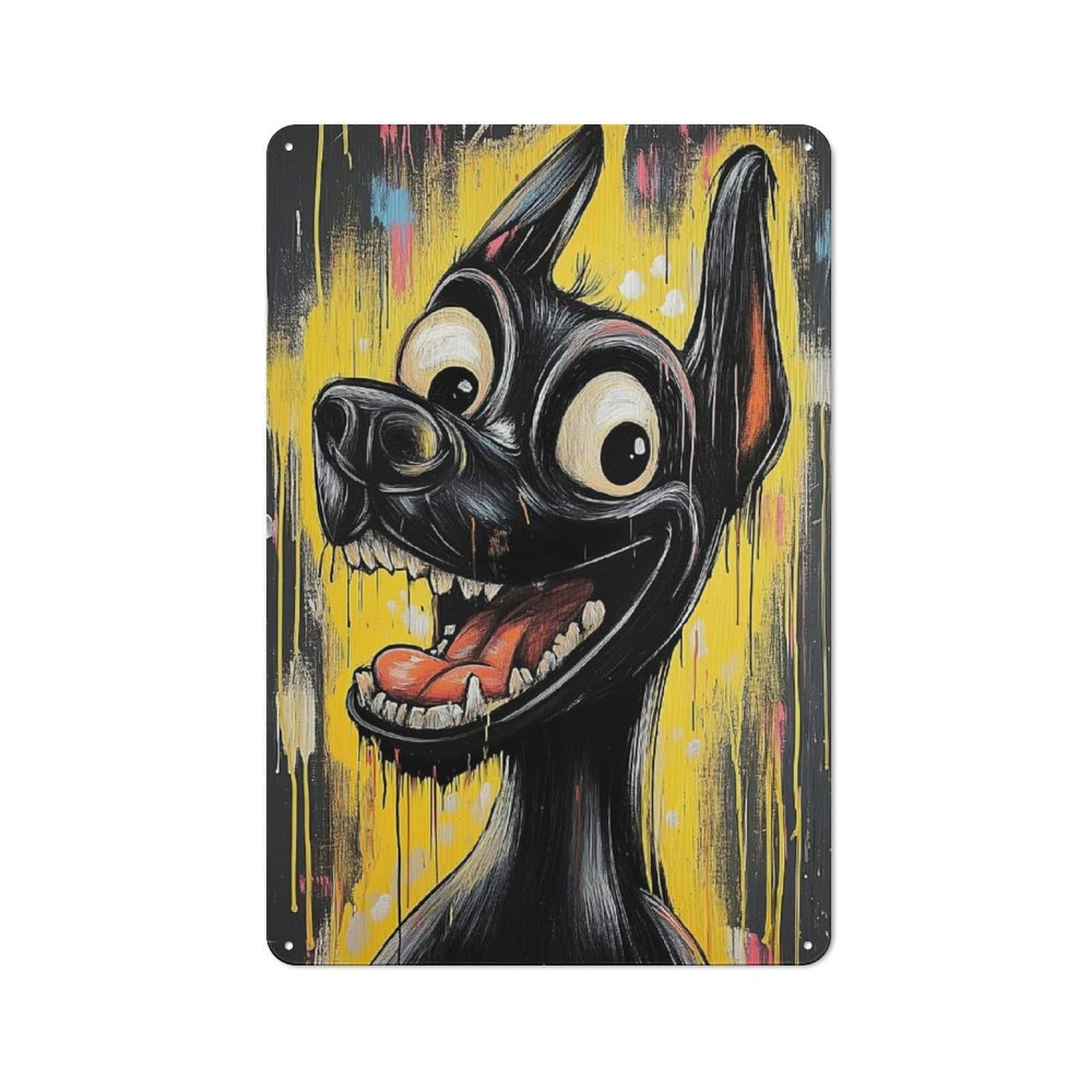 Junmoney Style-16 For Garden Room Or Summerhouse, Grinning Dog Painting Retro Metal Sign 30X20cm, For Vintage Wall Decor Fans, For Metal Sign Collectors